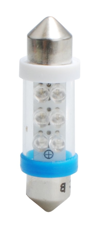 ΛΑΜΠΑΚΙΑ ΠΛΑΦΟΝΙΕΡΑΣ C5W/C10W 12V 0,37W SV8,5 36mm LED 6xFlux 3mm ΜΠΛΕ  M-TECH - 1 ΤΕΜ.