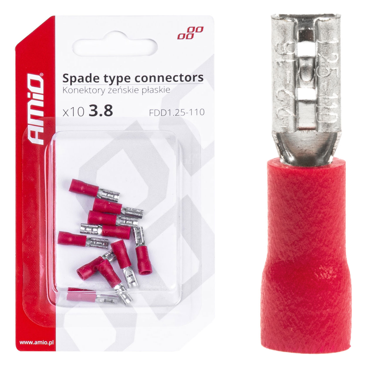 ΦΙΣΑΚΙΑ ΘΗΛΥΚΑ ΚΟΚΚΙΝΑ FDD1 1,25-110 /10A/ 3,8mm ΑΜΟ - 10 ΤΕΜ.