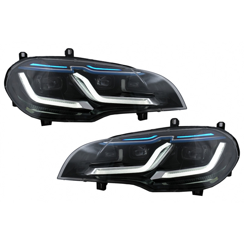Μπροστινά Φανάρια Set Για Bmw X5 E70 07-14 Double L LED Bar Μαύρα Upgrade Xenon To Led Με Μοτέρ Carner