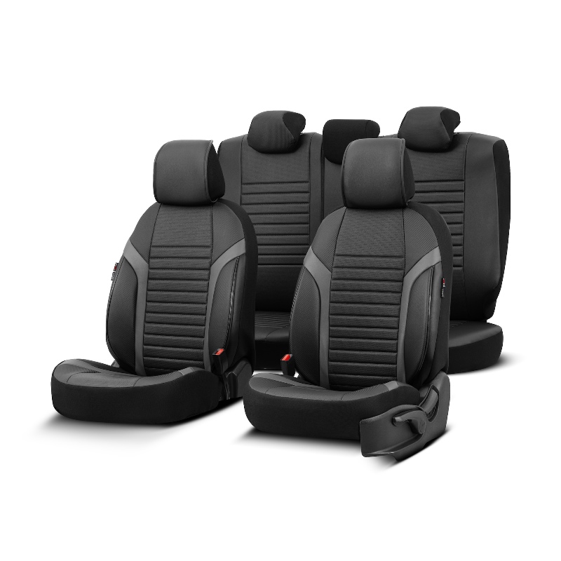 Καλύμματα Αυτοκινήτου Otom Coral Design Universal Full Δερματίνη Σετ Εμπρός / Πίσω 11 Τεμαχίων Μαύρο / Γκρι CRΑL-106