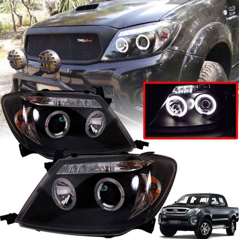 Μπροστινά Φανάρια Set Για Toyota Hilux 05-11 Angel Eyes & Led Black H1/H1 Manual Sonar