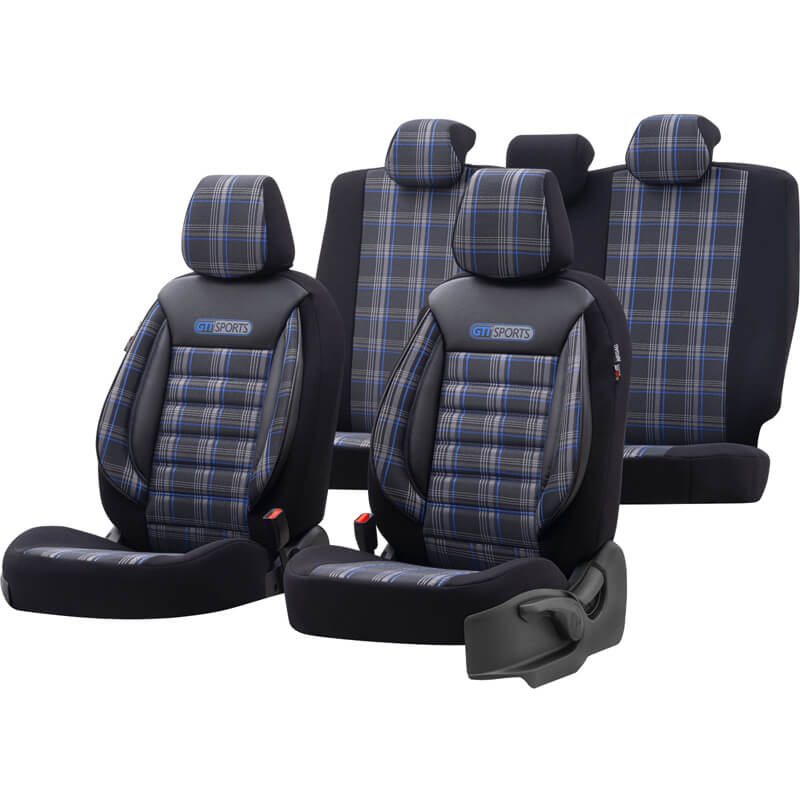 Καλύμματα Αυτοκινήτου Otom GTI Sports Design Universal Jacquard / Lacost / Δερματίνη Σετ Εμπρός / Πίσω 11 Τεμαχίων Μαύρο - Μπλε GTI-803