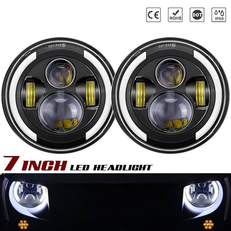 Μπροστινά Φανάρια Set Για Jeep Wrangler 96+ / Mercedes-Benz G-Class W463 / Hummer H1/H2 / Harley-Davidson Led Angel Eyes / DRL Projectors Μαύρα 6 led 2 Τεμάχια