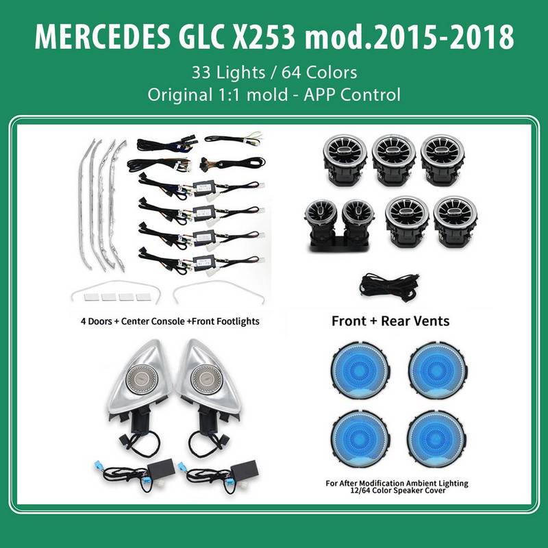 Ambient Light Full Kit Για Mercedes-Benz GLC-Class X253 19-22 Με Bluetooth Με 33 Φώτα / 64 Χρώματα