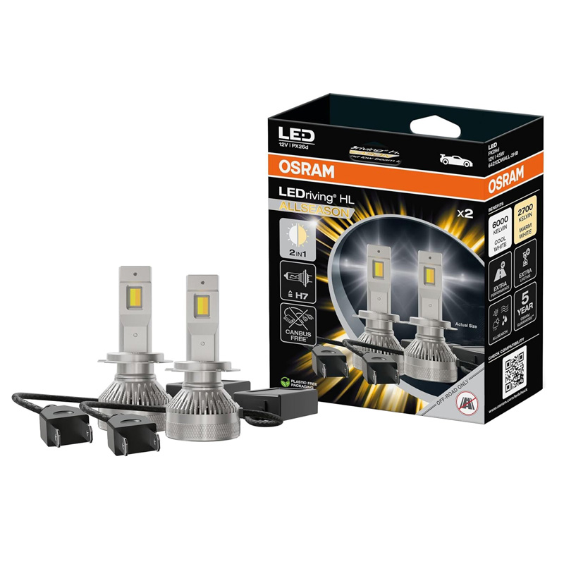 Λάμπες Led H7 Osram Canbus 12volt 45watt Ledriving HL Allseason 2 In 1 60000k-2700k 64210DWALL-2HB 2 Τεμάχια
