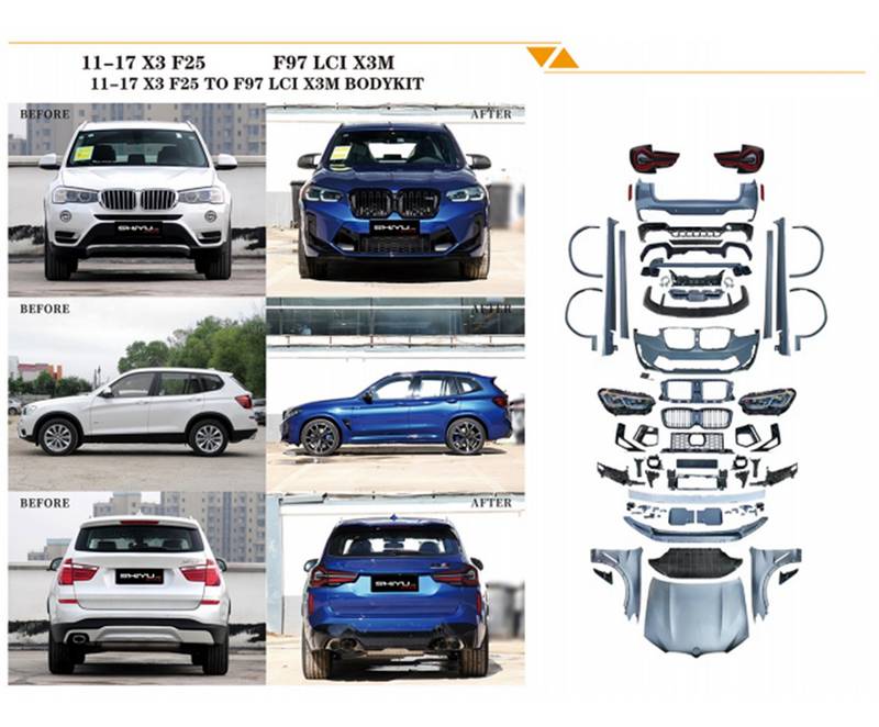 Body Kit Για Bmw X3 F25 2011-2017 Upgrade To X3M Competition F97 LCI Look Με Προυλακτήρες, Φτερά, Καπό, Φανάρια