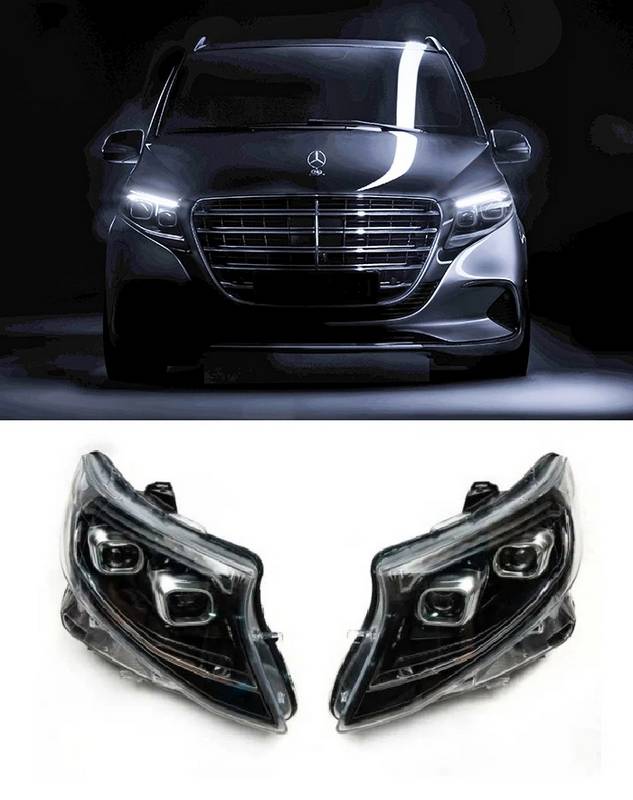 Μπροστινά Φανάρια Set Για Mercedes-Benz Vito W447 14-24 W448 2025 Look DRL Led Tube Μαύρα Carner